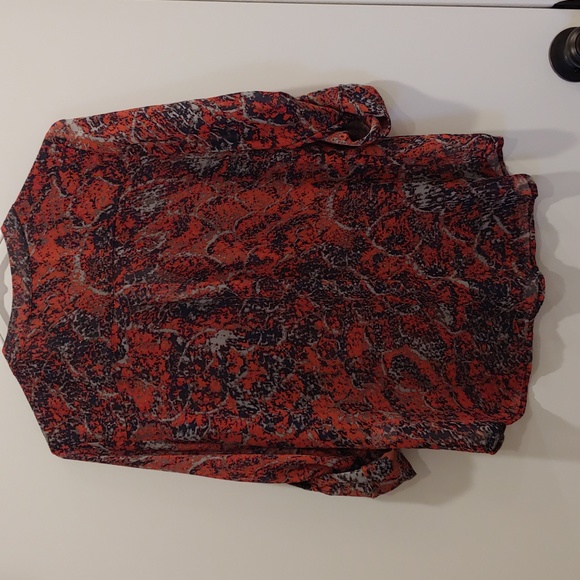 Collective concepts orange, blue, and grey button up top size medium pet… - Picture 2 of 8